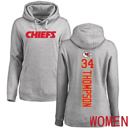 Women Football Kansas City Chiefs #34 Thompson Darwin Ash Backer Pullover Hoodie->nfl t-shirts->Sports Accessory